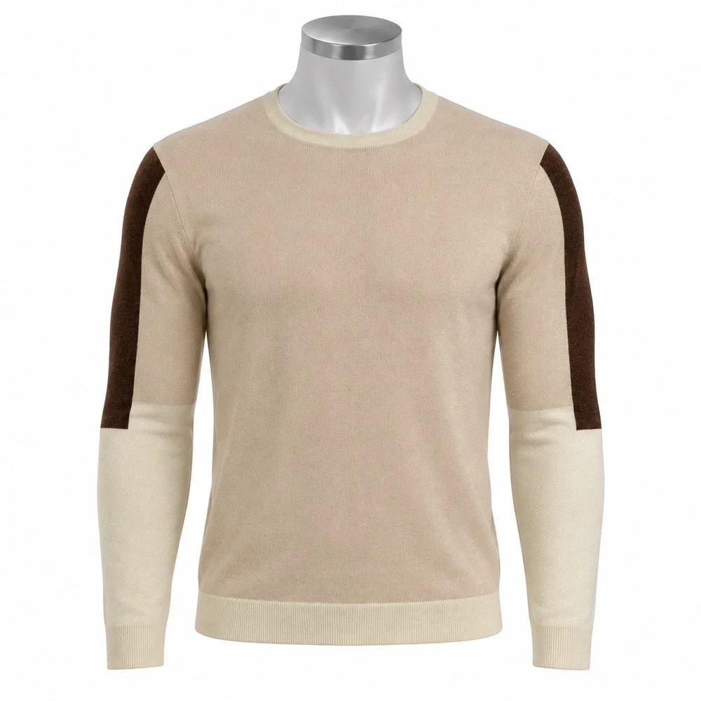 NEW Loft 604 Colorblock Crew Neck Sweater Men's Small Beige Tan Cotton